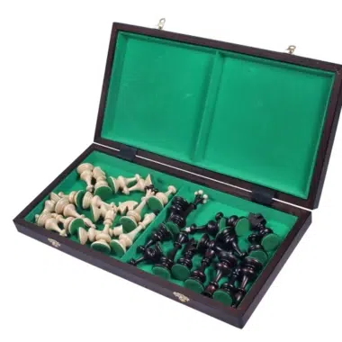 Alternative view of Large Folding Chess Board and Decorative Wooden Chess Pieces with Storage