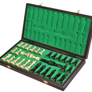 Alternative view of Large Wooden Chess Set and Folding Chess Board with Storage