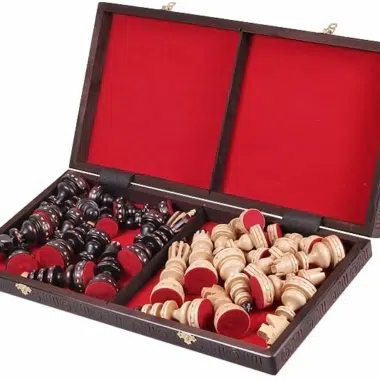Alternative view of Large Folding Wooden Chess Set and Chess Board with Storage
