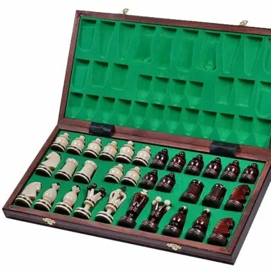Alternative view of Folding Wooden Chess Board and Chess Pieces