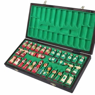 Alternative view of Wooden Chess Set for Children Babushka Russian Dolls Green
