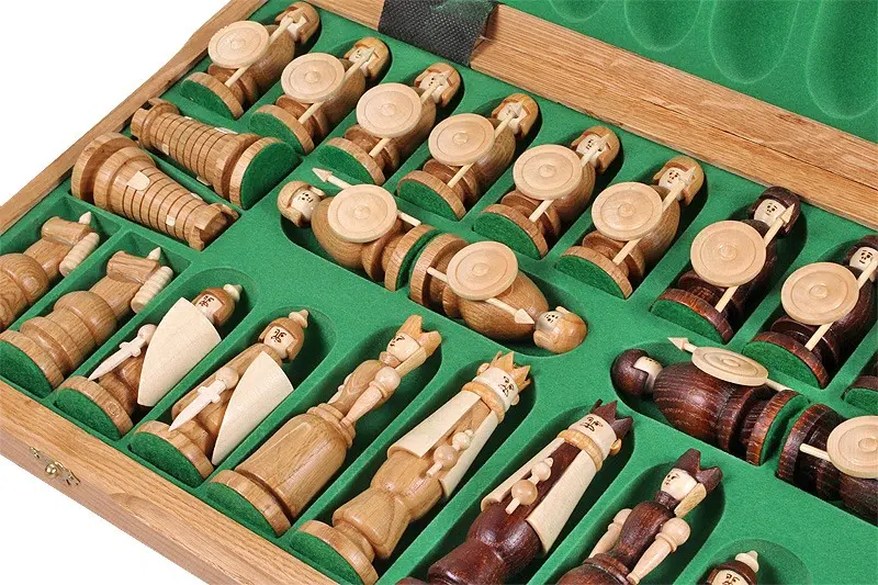 Folding Wooden Chess Board and Themed Chess Set with Storage - Image 6