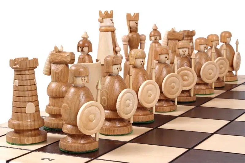 Folding Wooden Chess Board and Themed Chess Set with Storage - Image 4