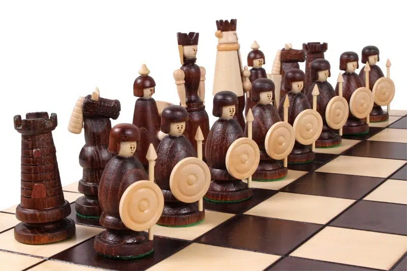 Folding Wooden Chess Board and Themed Chess Set with Storage - Image 3