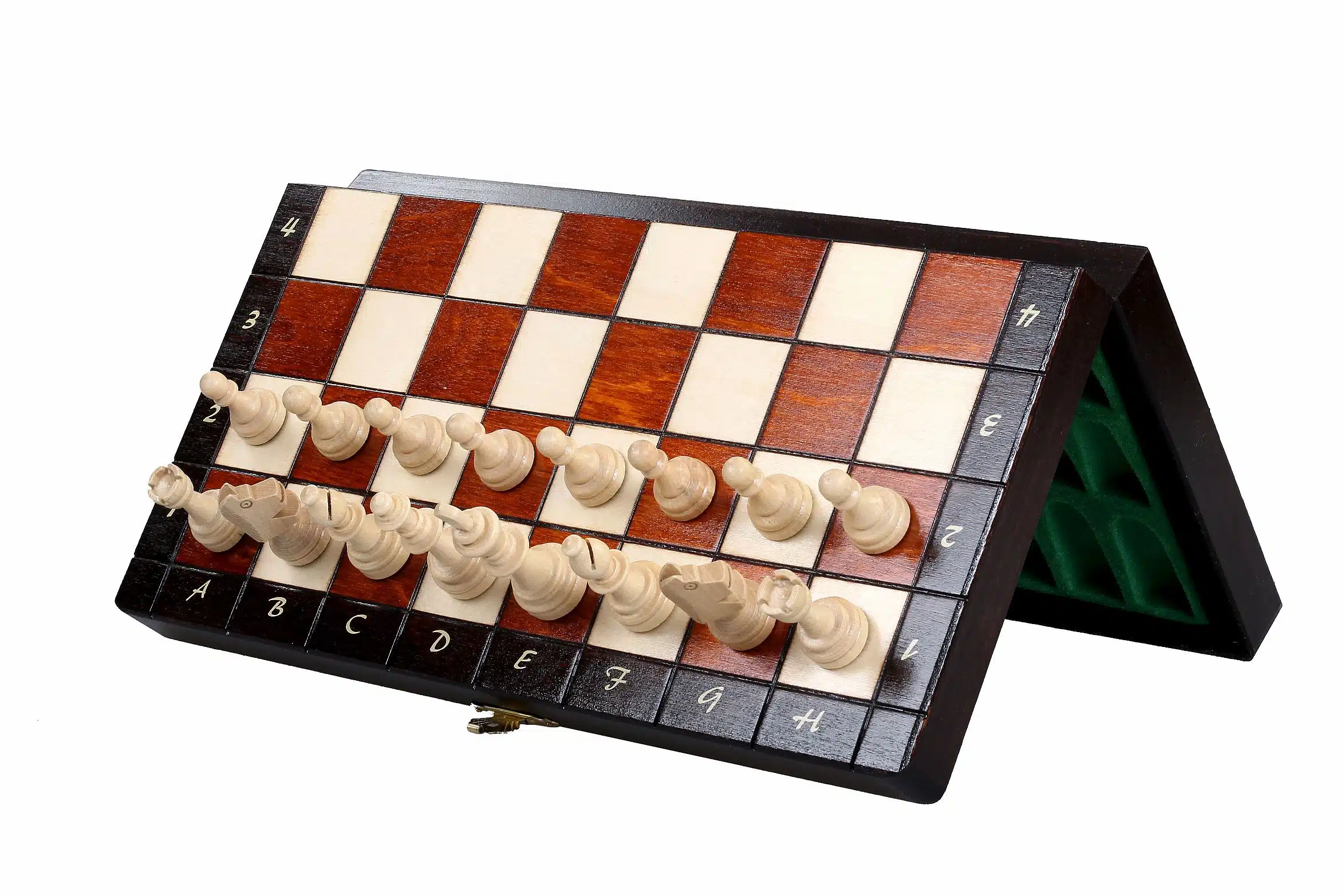 Small Magnetic Wooden Chess Set with Storage - Image 3