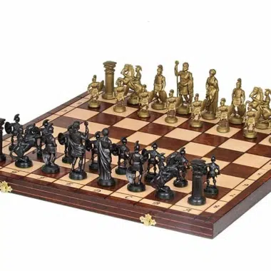 Folding Wooden Chess Board and Spartan Chess Pieces with Storage