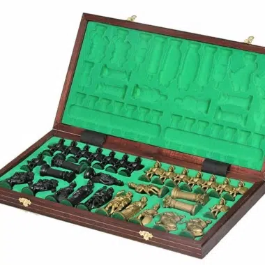 Alternative view of Folding Wooden Chess Board and Spartan Chess Pieces with Storage