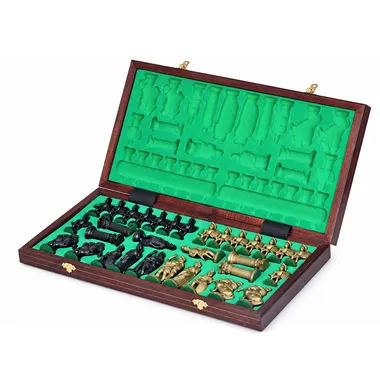 Open storage box showing green foam compartments for the Spartan pieces