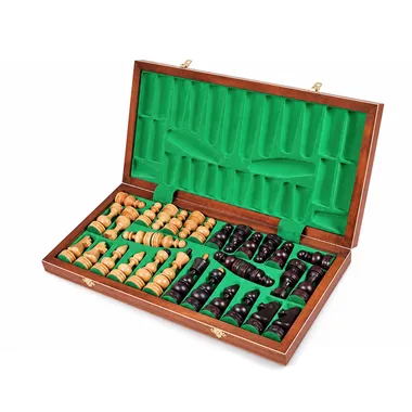 Open storage box showing pieces nestled in green foam
