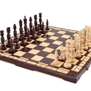 Carved Wooden Chess Pieces and Folding Wooden Chess Board