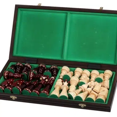 Alternative view of Ornate Wooden Chess Set with Folding Chess Board