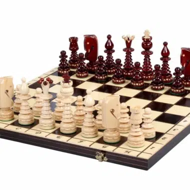 Ornate Wooden Chess Set with Folding Chess Board