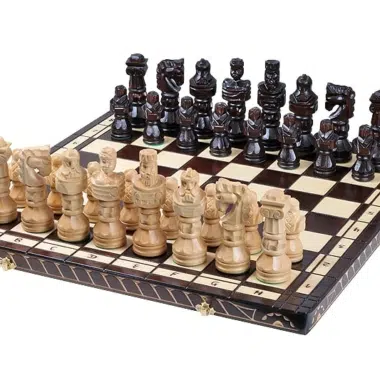 Gladiator Wooden Chess Set with Carved Pieces and Folding Wooden Chess Board