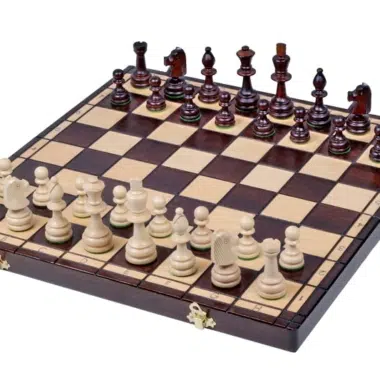Folding Wooden Alphanumeric Chess Board with Storage and Wooden Chess Pieces
