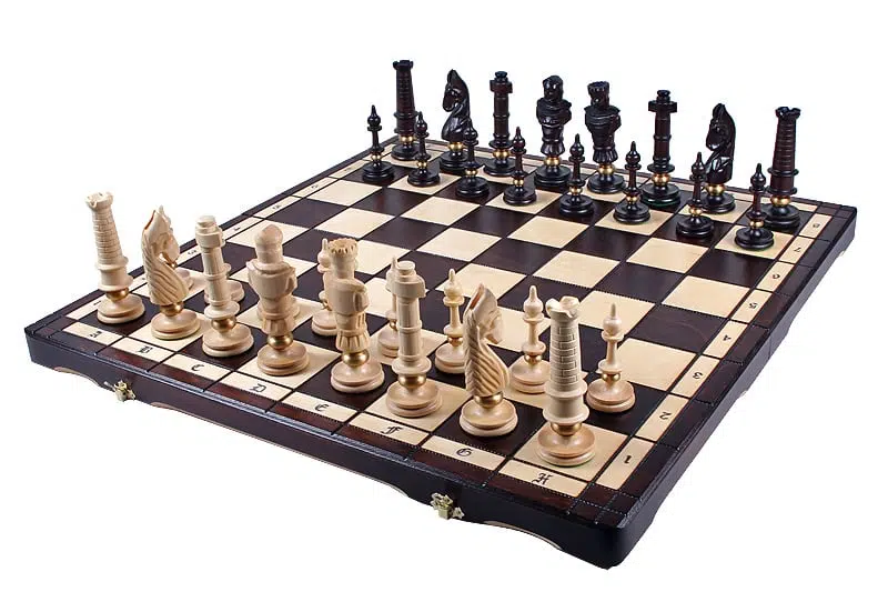 Large Carved Wooden Chess Pieces and Folding Wooden Chess Board with Storage