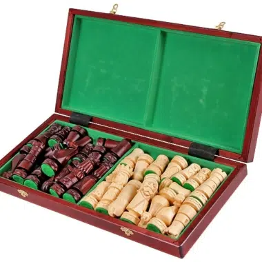 Alternative view of Large Folding Wooden Chess Board with Hand-Carved Wooden Chess Pieces