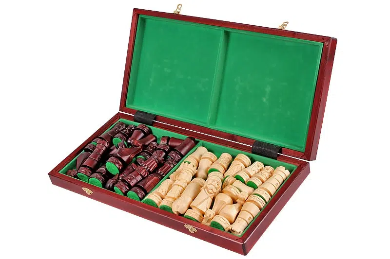 Large Folding Wooden Chess Board with Hand-Carved Wooden Chess Pieces - Image 2