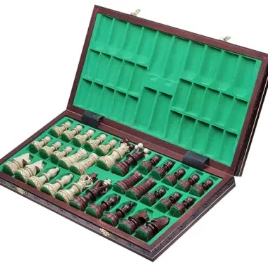 Alternative view of Large Decorative Wooden Chess Pieces and Folding Chess Board with Storage