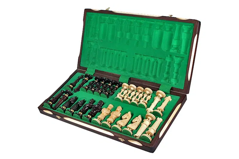 Large Carved Wooden Chess Pieces and Folding Wooden Chess Board with Storage - Image 2