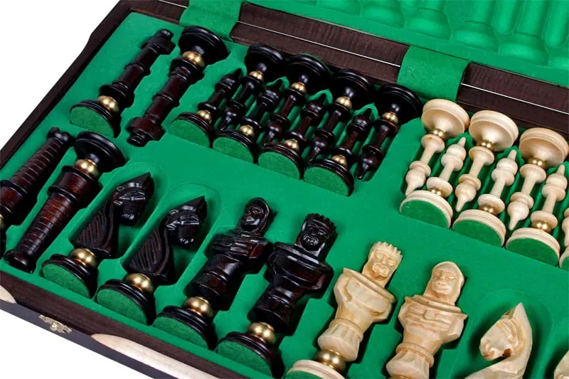 Large Carved Wooden Chess Pieces and Folding Wooden Chess Board with Storage - Image 7