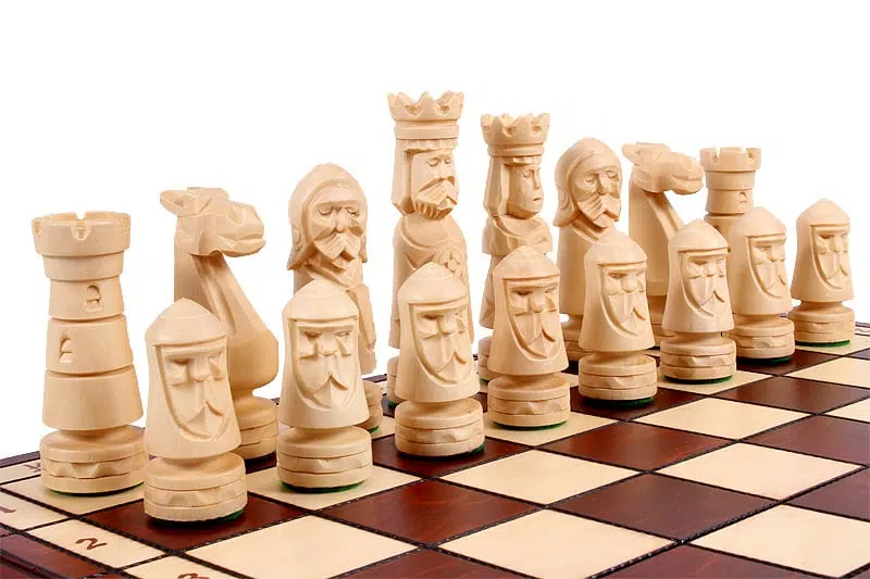 Large Folding Wooden Chess Board with Hand-Carved Wooden Chess Pieces - Image 4