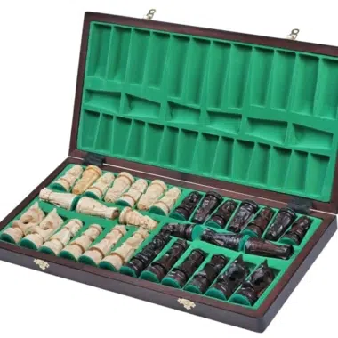 Alternative view of Carved Wooden Chess Set with Folding Storage Chess Board