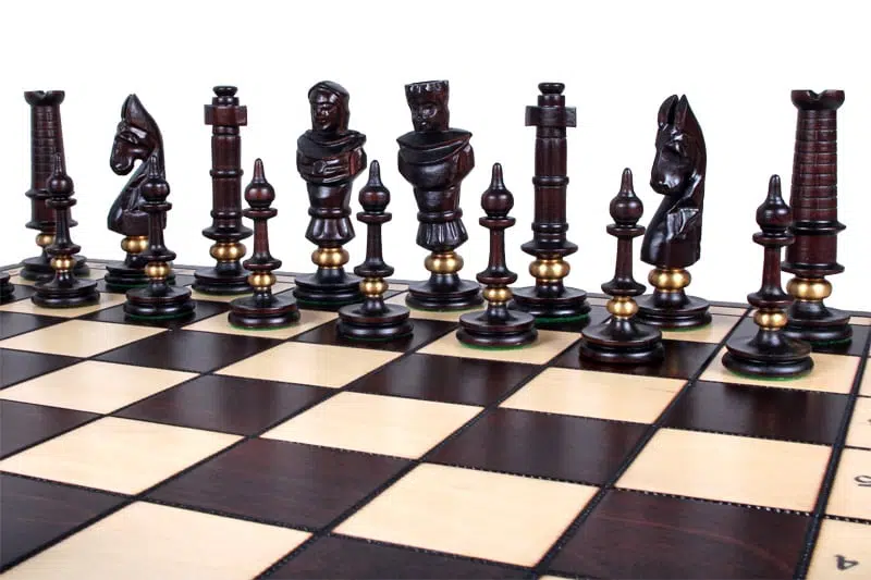 Large Carved Wooden Chess Pieces and Folding Wooden Chess Board with Storage - Image 3