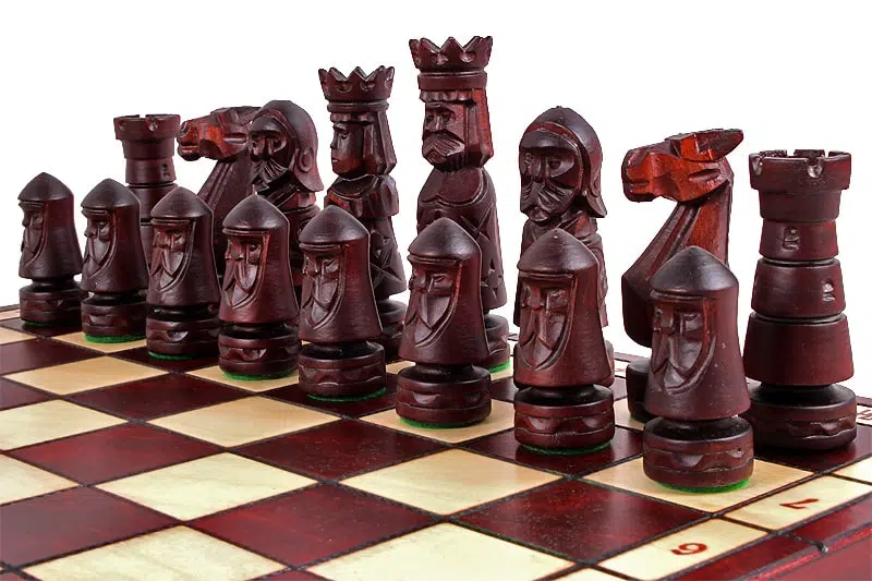 Large Folding Wooden Chess Board with Hand-Carved Wooden Chess Pieces - Image 3