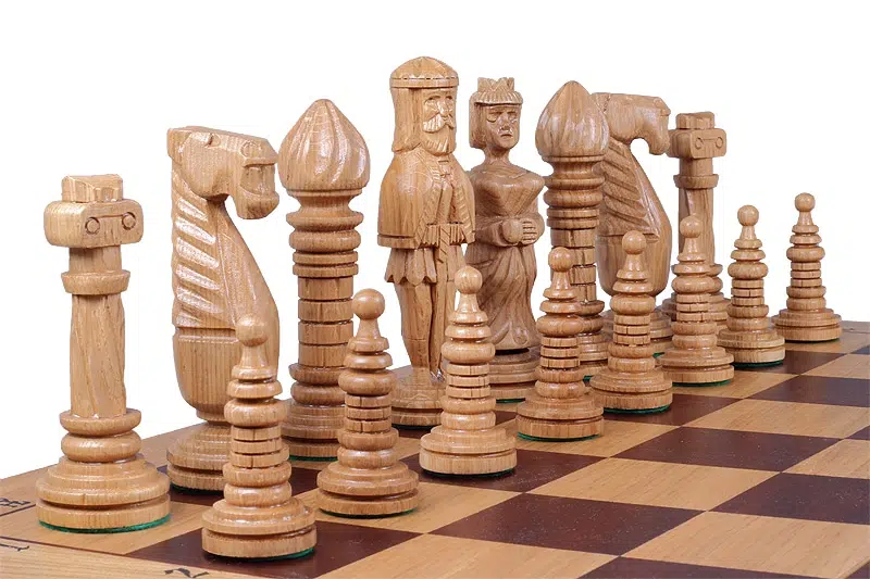 Large Carved Chess Pieces and Folding Wooden Chess Board with Storage - Image 4