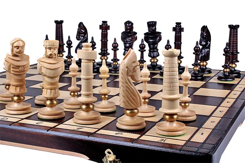Large Carved Wooden Chess Pieces and Folding Wooden Chess Board with Storage - Image 5
