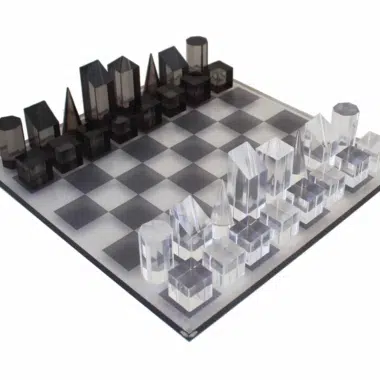 Grey and Translucent Glossy Cube Design Chess Set in Plexiglass with Storage Box