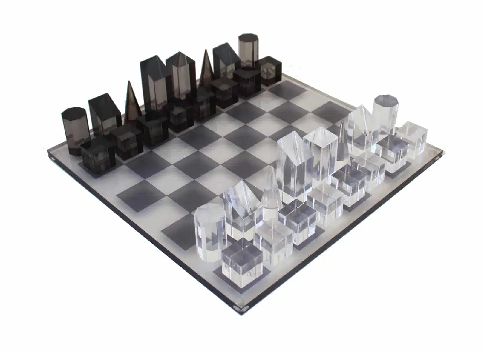 Grey and Translucent Glossy Cube Design Chess Set in Plexiglass with Storage Box