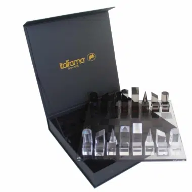 Alternative view of Grey and Translucent Glossy Cube Design Chess Set in Plexiglass with Storage Box