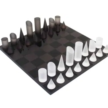 Modern Conical Chess Set in Grey and White Plexiglass with Storage Box