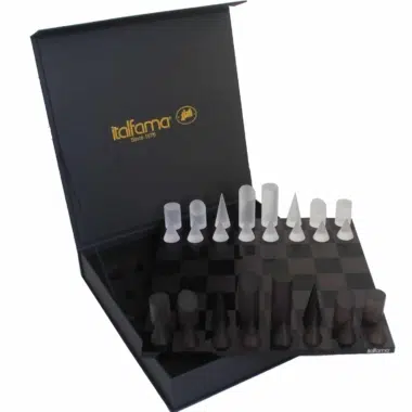 Alternative view of Modern Conical Chess Set in Grey and White Plexiglass with Storage Box