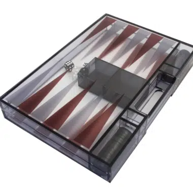 Alternative view of Modern Grey Plexiglass Backgammon Set with Draughts Chips, Dice Cup and Dice Set