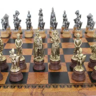 Alternative view of Large Mary Stuart Chess Pieces and Faux Leather Chess Board with Antique World Map