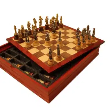Florence Chess Set and Walnut & Maple Wood Chess Board with Storage