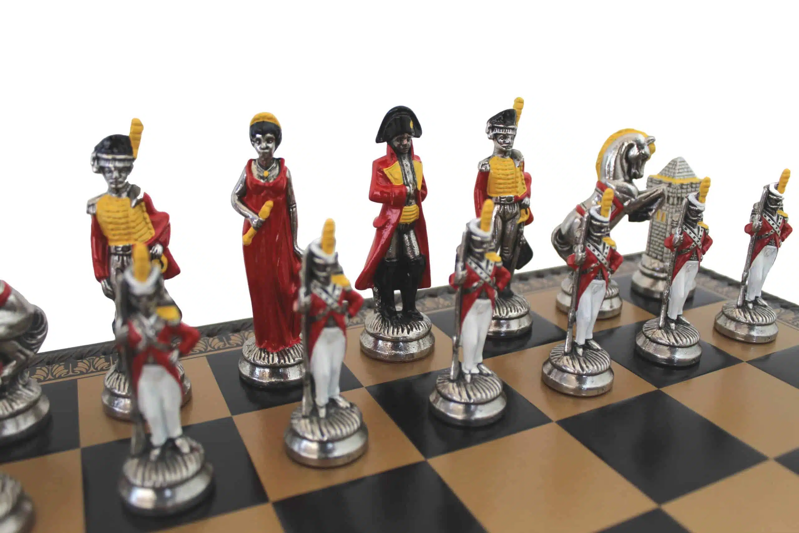 Hand-Painted Napoleon Chess Set and Faux Leather Chess Board with Storage - Image 2