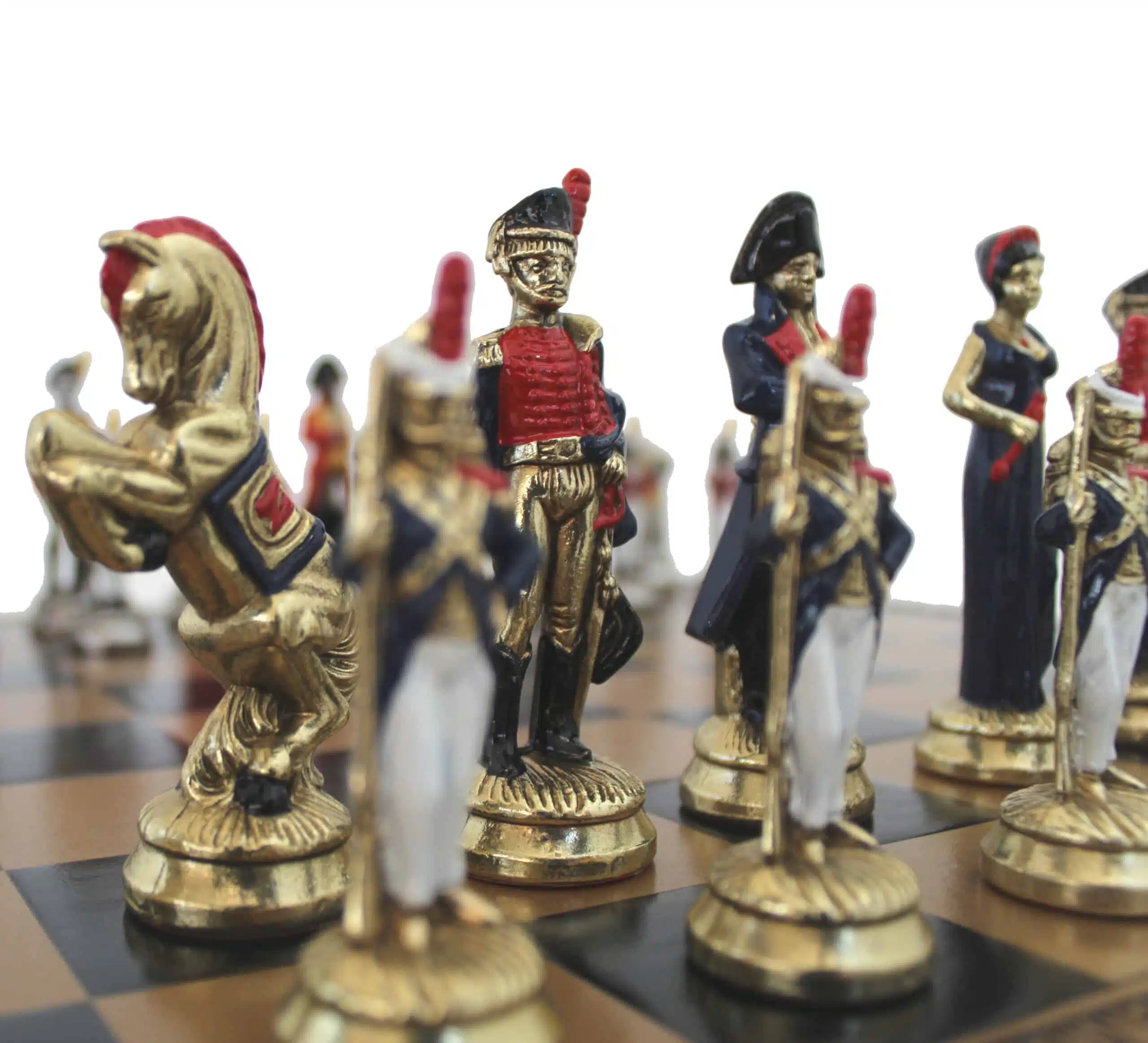 Hand-Painted Napoleon Chess Set and Faux Leather Chess Board with Storage - Image 3