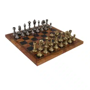 Staunton Metal Chess Set & Faux Leather Chess Board with Antique World Map