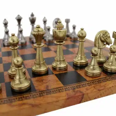 Alternative view of Staunton Metal Chess Set & Faux Leather Chess Board with Antique World Map