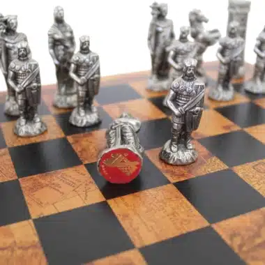 Alternative view of Romans vs Barbarians Chess Set and Faux Leather Chessboard with Antique World Map