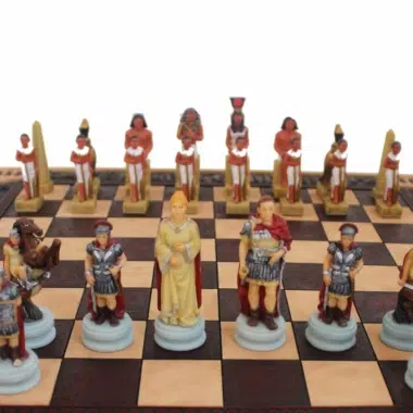 Alternative view of Roman vs Egyptian Resin Chess Set with Ornate Resin Chess Board