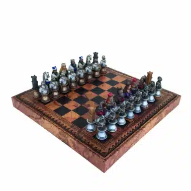 Medieval IV Bust Chess Set: Faux Leather Chess Board with Storage & Hand-Painted Resin Chess Pieces