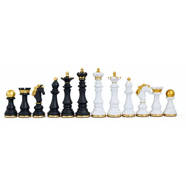 Kings and queens of the Art Deco chess set, detail of the gold crowns