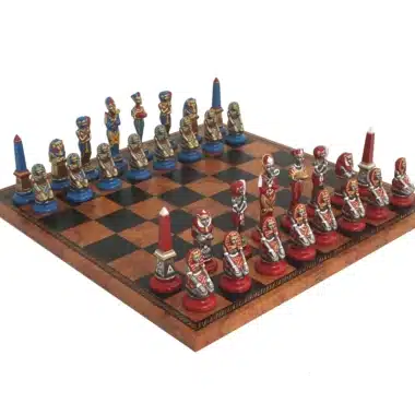 Ancient Egypt Metal Chess Pieces and Faux Leather Chess Board