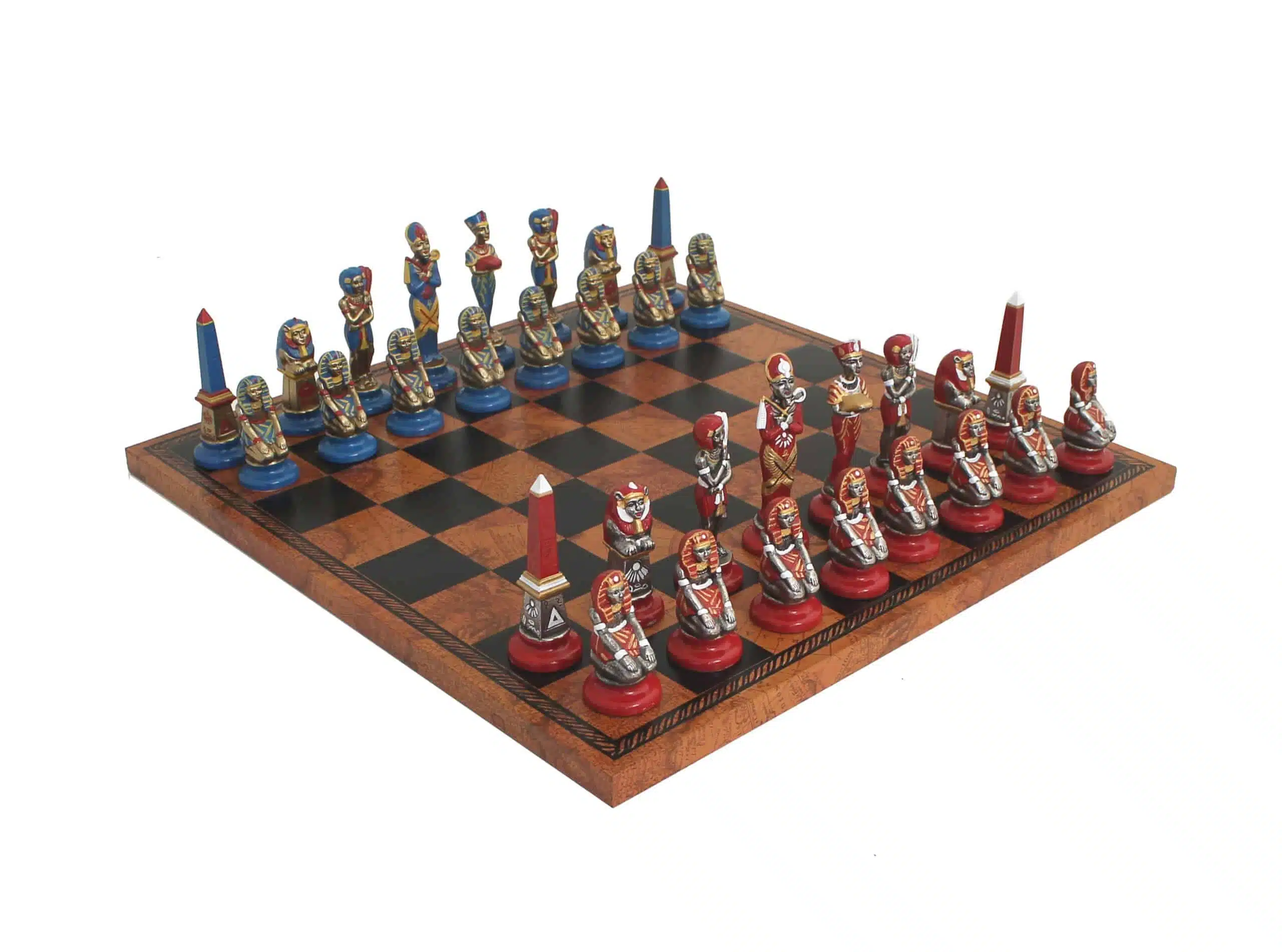 Ancient Egypt Metal Chess Pieces and Faux Leather Chess Board