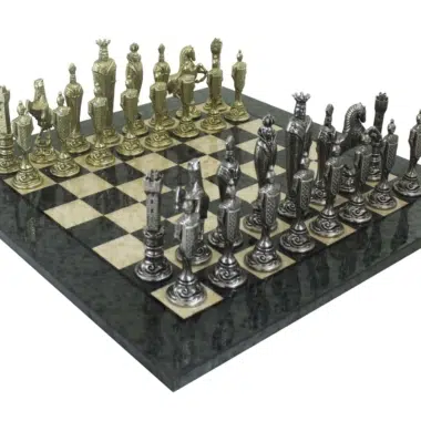 Large Italian Medieval Chess Pieces and Briar Wood and Grey Maple Chess Board