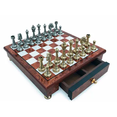 Complete Staunton chess set with pedestal board and wooden drawer